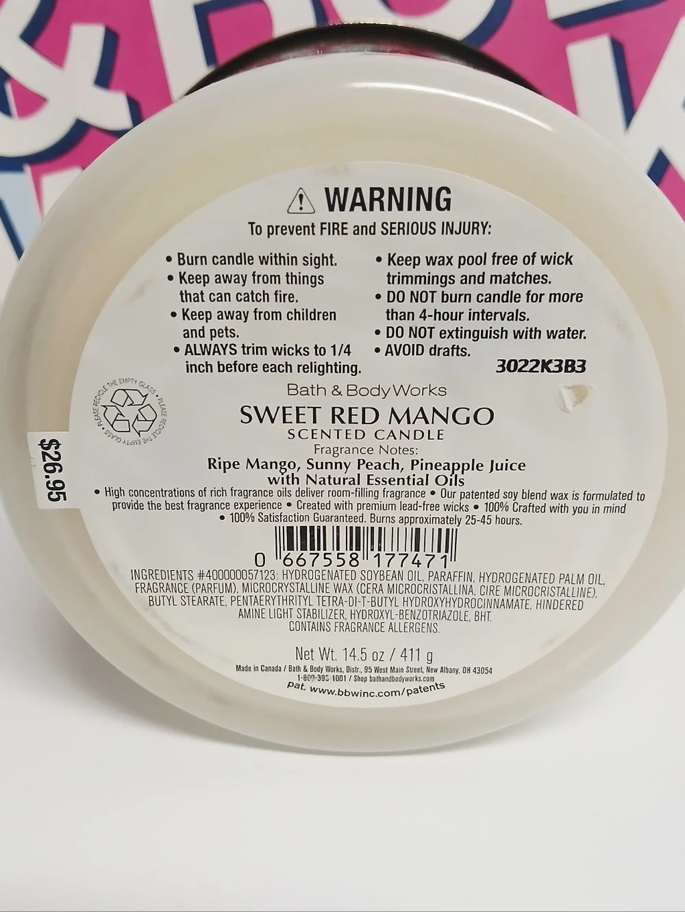 Bath and Body Works Sweet Red Mango 3-Wick Candle - Picture 5 of 5